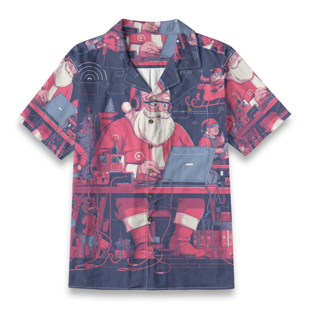 Tech Santa Christmas Shirt – Funny Santa Laptop Holiday Hawaiian Shirt