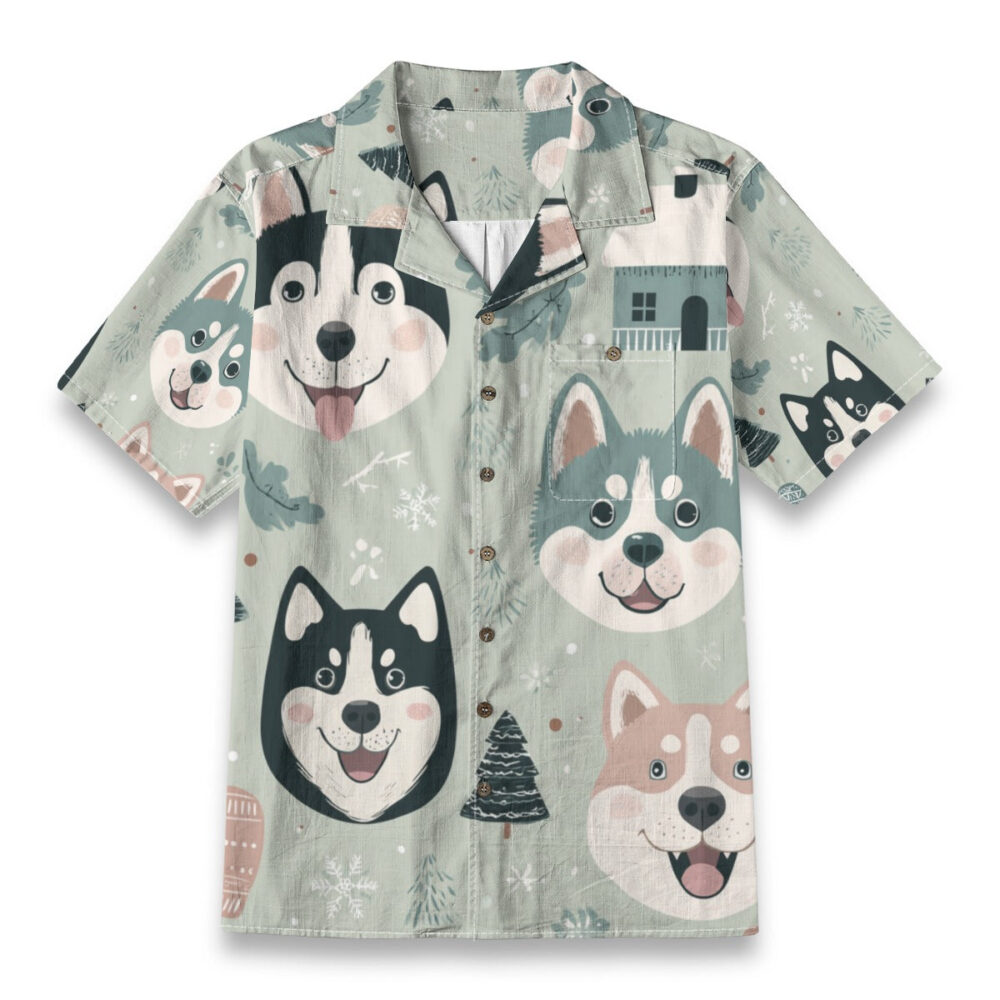 Cute Husky Dog Faces Shirt – Adorable Winter Dog Lover Hawaiian Shirt