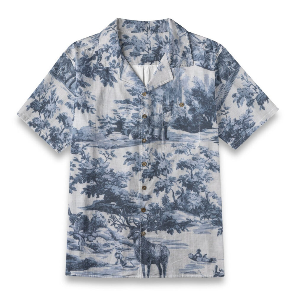 Vintage Toile de Jouy Nature Shirt – Woodland Deer & Fox Hawaiian Shirt