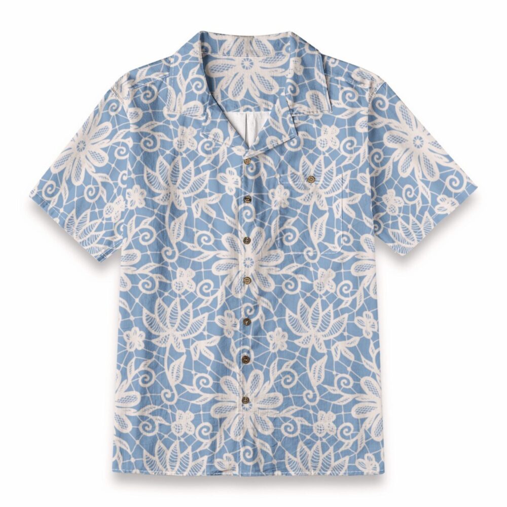 Tropical White Floral Lace Pattern – Summer Botanical Hawaiian Shirt