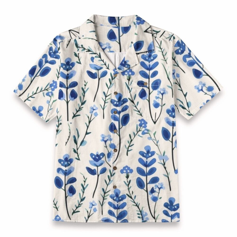 Blue Wildflower Botanical Pattern – Floral Nature Hawaiian Shirt