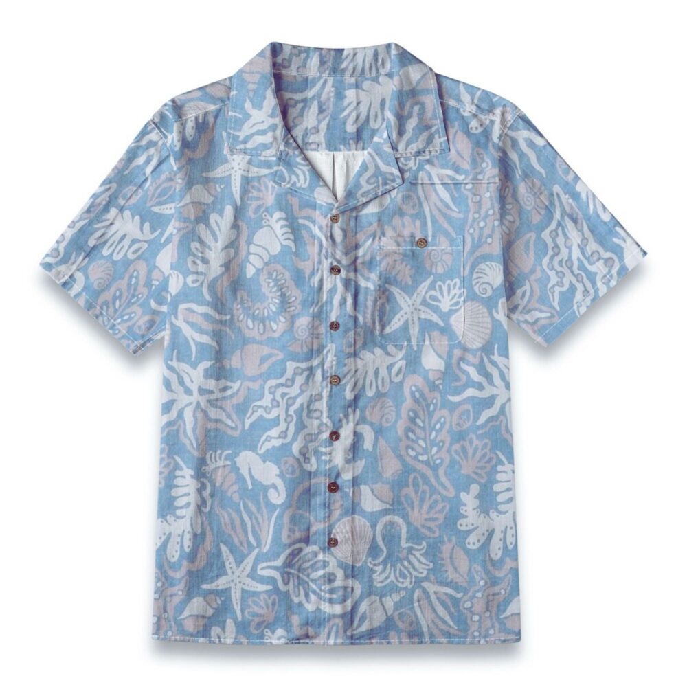 Soft Ocean Coral & Sea Life Pattern – Coastal Pastel Hawaiian Shirt