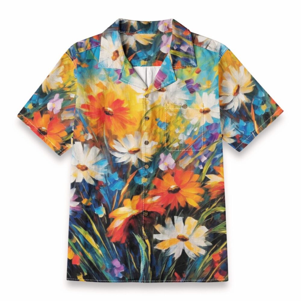 Vibrant Wildflower Meadow Art Print – Colorful Floral Hawaiian Shirt