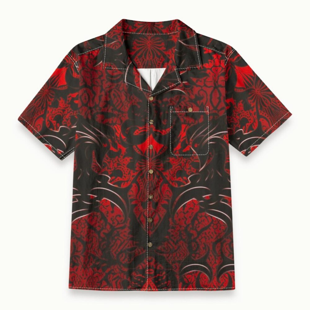 Red Black Tribal Pattern Shirt – Bold Abstract Hawaiian Shirt