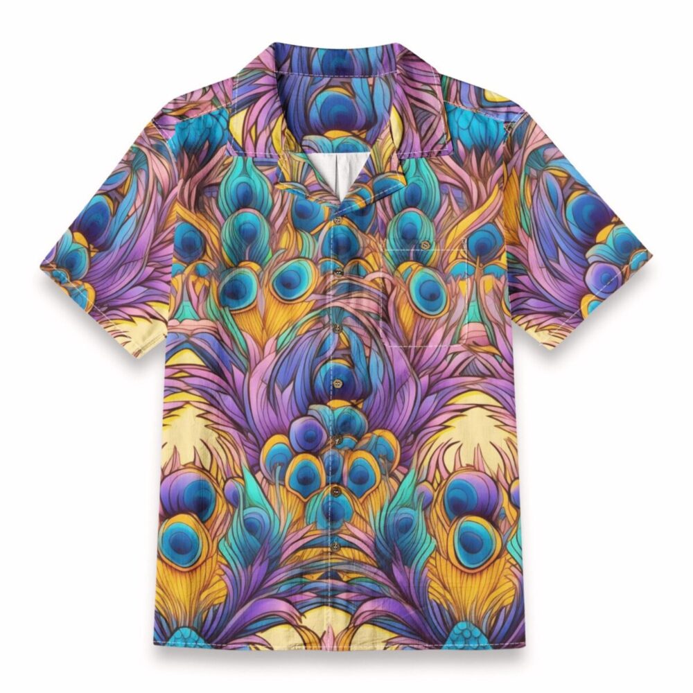 Vibrant Peacock Feather Art Print – Hawaiian Shirt