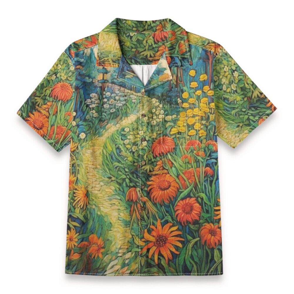 Colorful Garden Path Landscape – Artistic Nature Scene Hawaiian Shirt