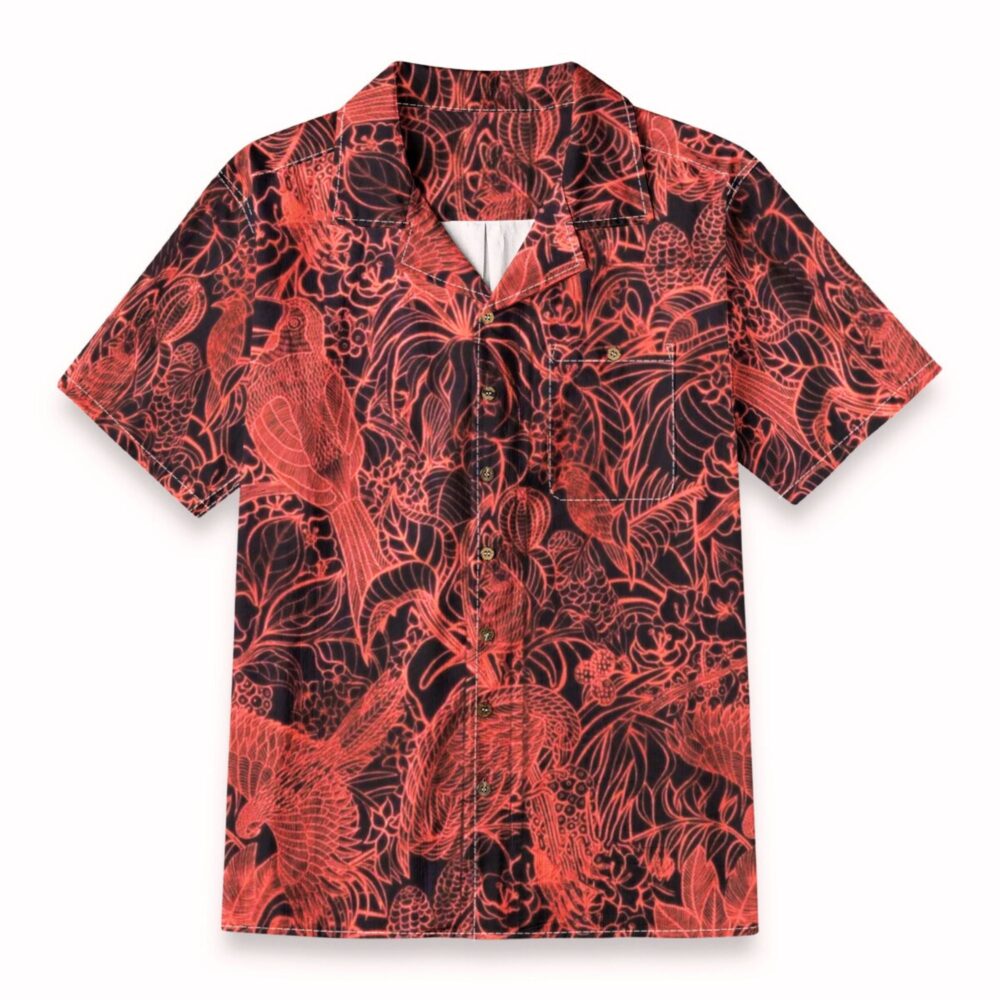 Red Tropical Bird Pattern Shirt – Exotic Jungle Hawaiian Shirt