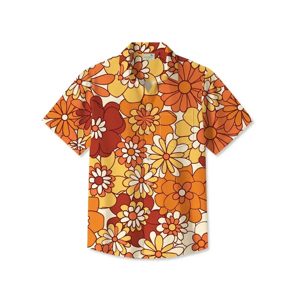 70s Retro Hippie Musical Floral Hawaiian Shirt BGR2765271 - Boogor