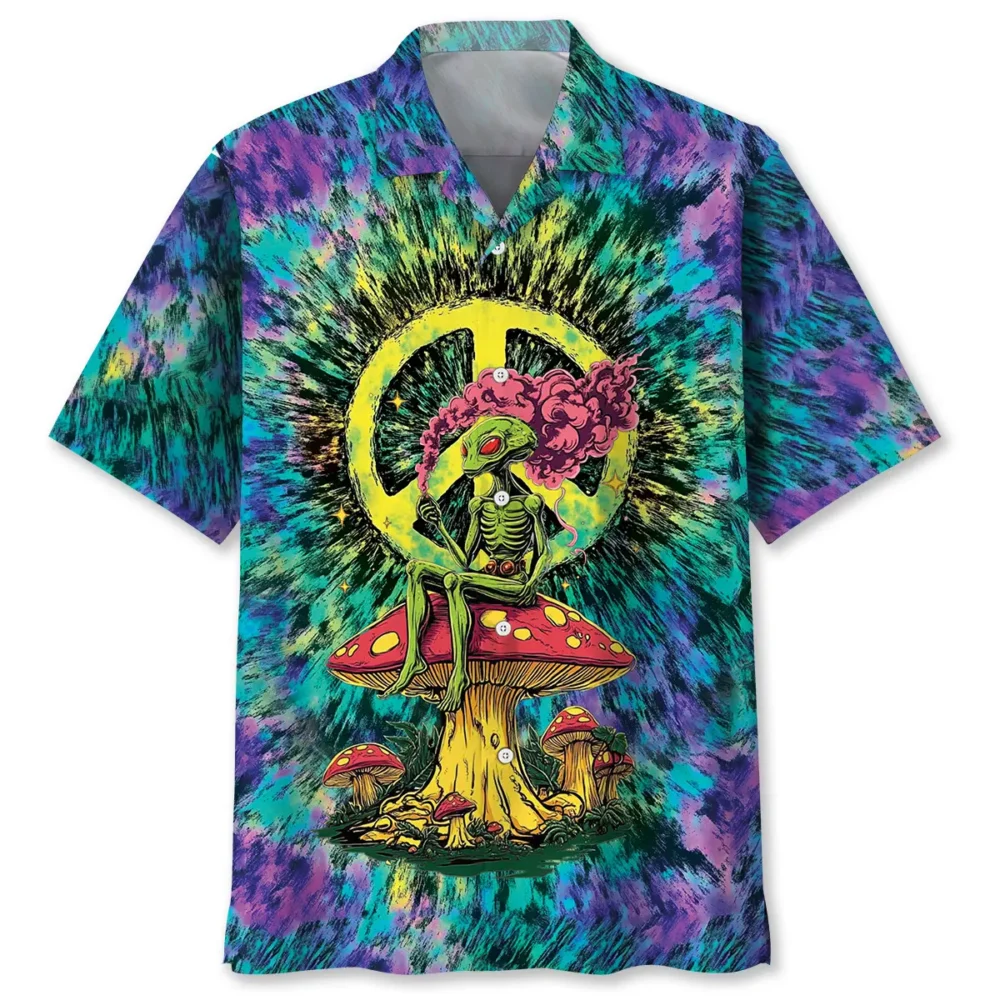 Alien Mushroom Peace Sign Hawaiian Shirt BGR2765007 - Boogor