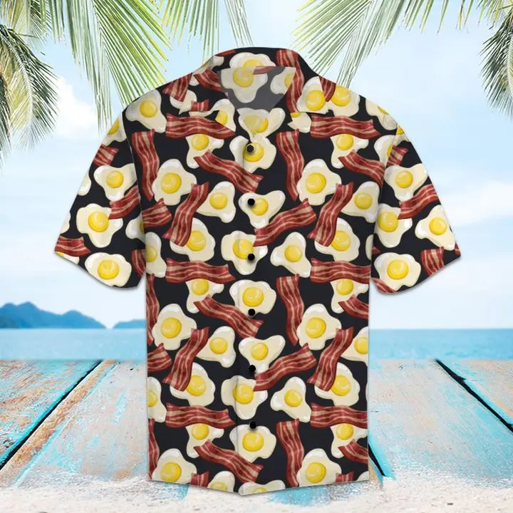 Amazing Bacon And Fried Eggs Hawaiian Shirt Summer Button Up BGR2765474 - Boogor