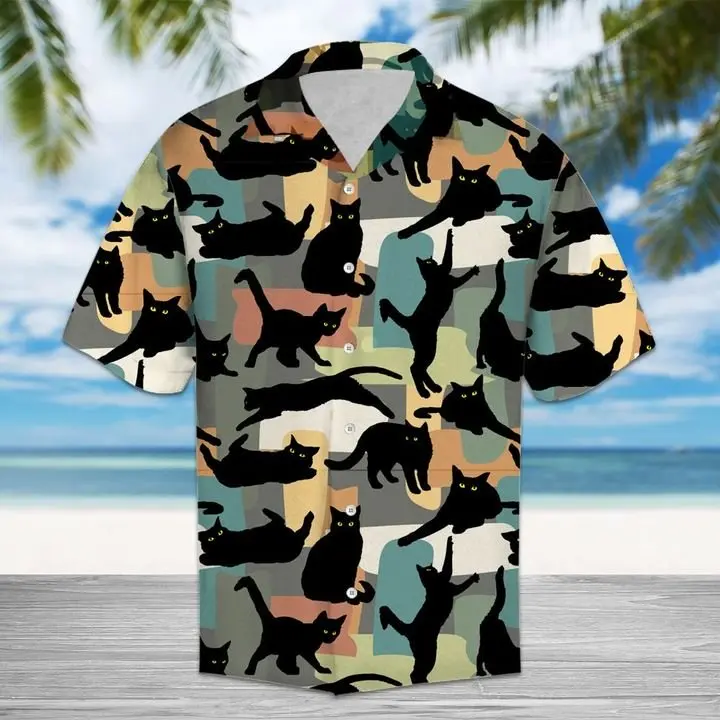 Amazing Black Cat Hawaiian Shirt Summer Button Up BGR2765468 - Boogor