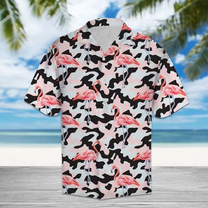 Amazing Camo Flamingo Hawaiian Shirt Summer Button Up BGR2765494 - Boogor