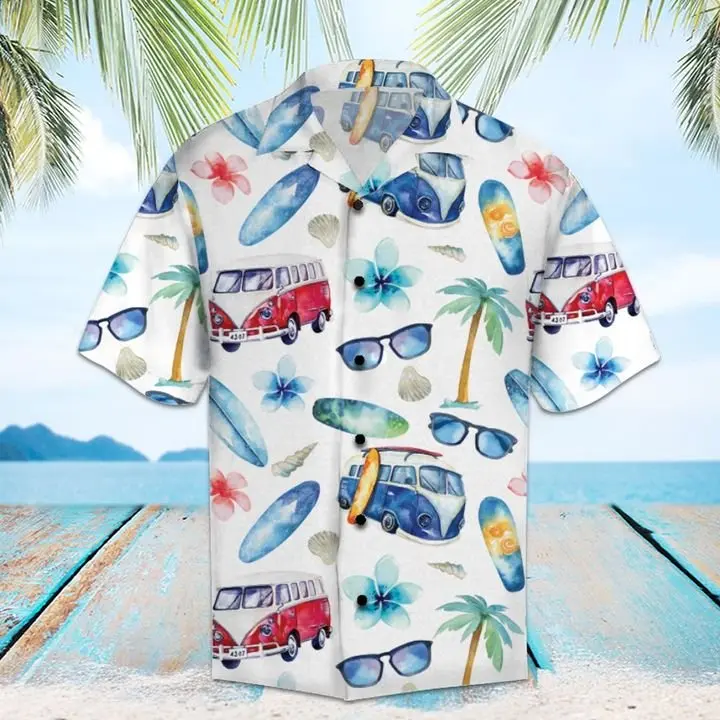 Amazing Hippie Bus Hawaiian Shirt Summer Button Up BGR2765543 - Boogor