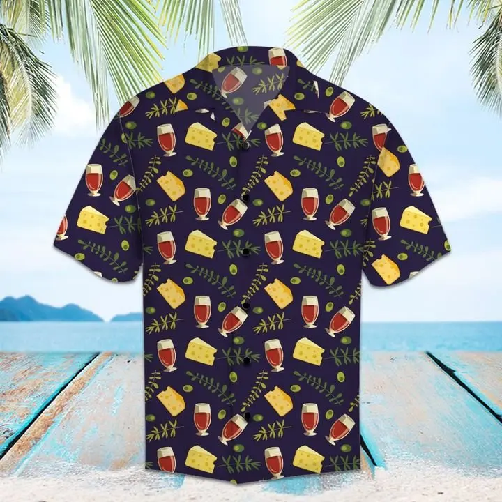 Amazing Red Wine And Cheese Hawaiian Shirt Summer Button Up BGR2765402 - Boogor
