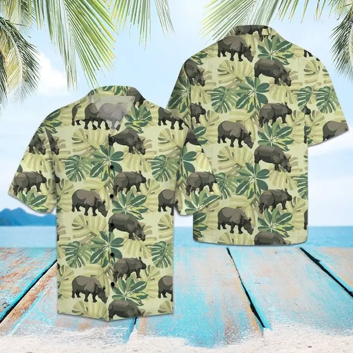 Amazing Rhino Hawaiian Shirt Summer Button Up BGR2765508 - Boogor