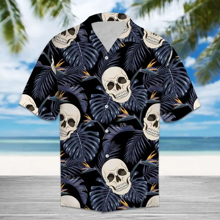 Amazing Skull And Tropical Leaves Hawaiian Shirt Summer Button Up BGR2765397 - Boogor