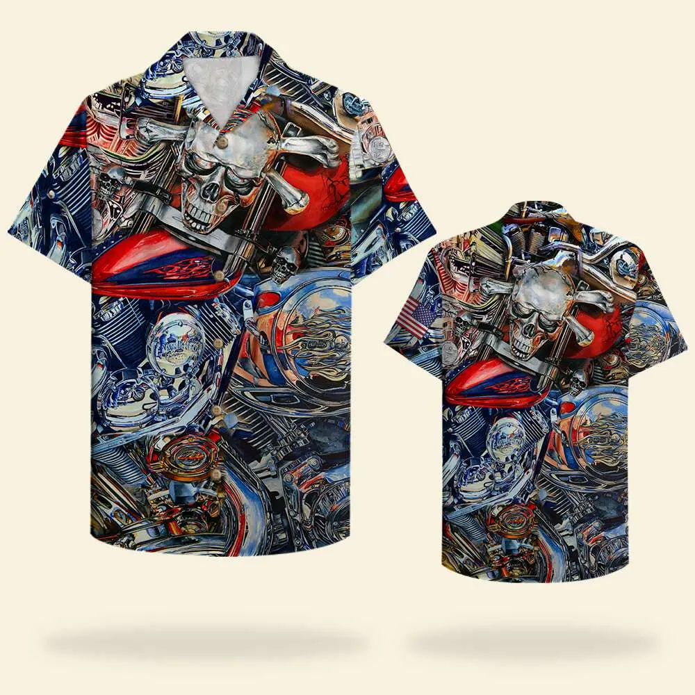 American Biker Pattern Unisex Hawaiian Shirt Aloha Shirt Summer Vibe BGR2765602 - Boogor