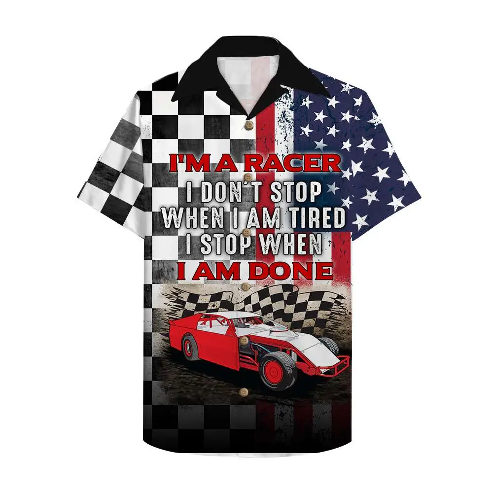 American Checkered Pattern Dirt Track Racing Unisex Hawaiian Shirt Aloha Shirt BGR2765663 - Boogor