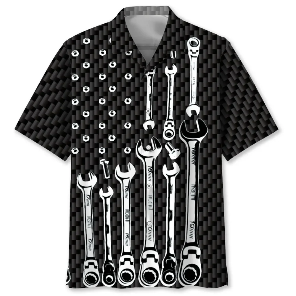 American Mechanic Black And White Hawaiian Shirt BGR2764804 - Boogor