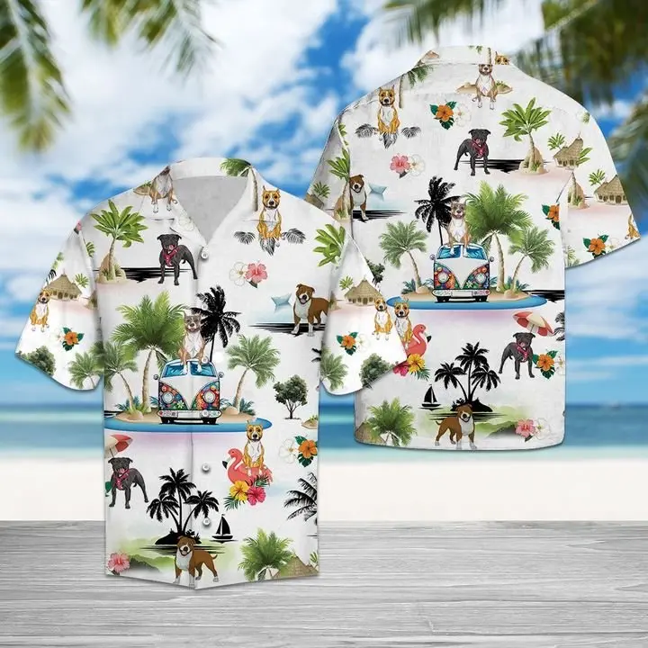 American Staffordshire Terrier Vacation Hawaiian Shirt Summer Button Up BGR2765580 - Boogor