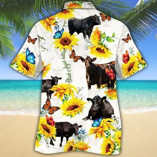 Angus Cattle Butterfly Sunflower Hawaiian Shirt BGR2765571 - Boogor
