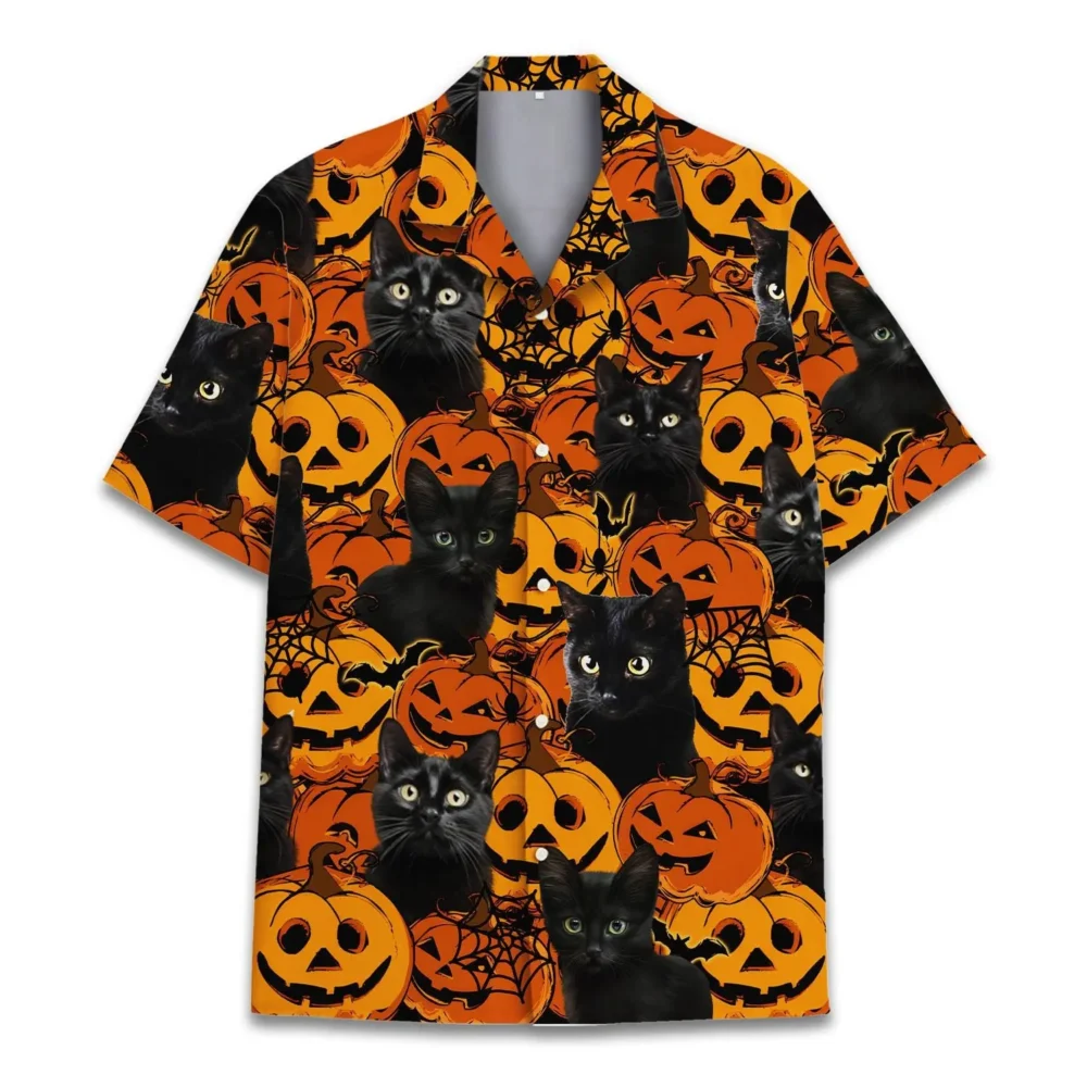 Halloween Black Cat Unisex Hawaiian Shirt Aloha Shirt BGR2765679 - Boogor