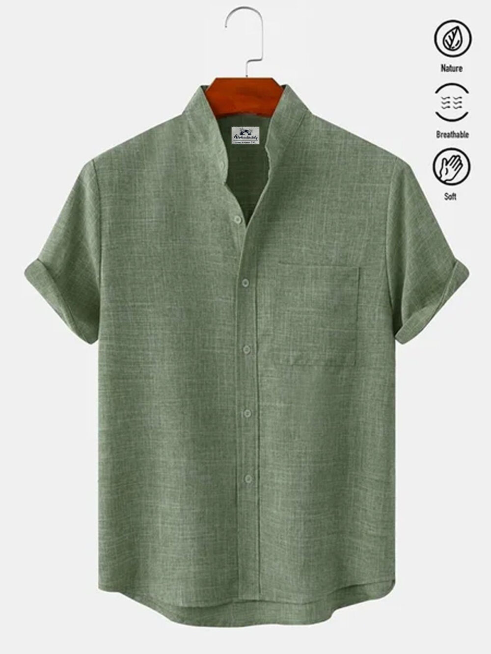 Basic Solid Color Stand Collar Hawaiian Shirt BGR2765347 - Boogor