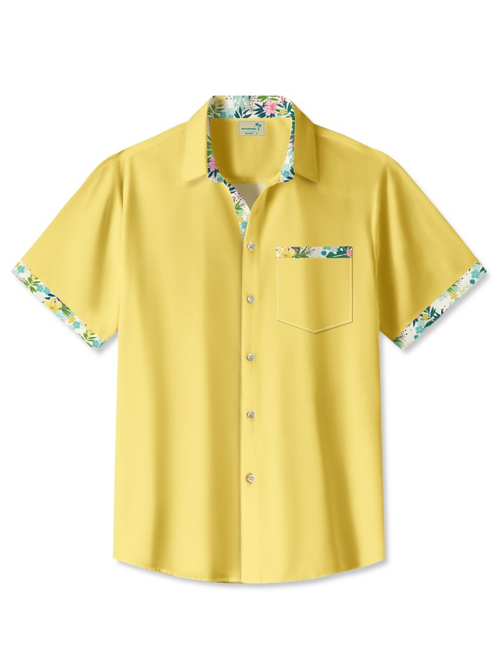 Basic Solid Color Summer Hawaiian Flower Color Block Hawaiian Shirt BGR2765361 - Boogor