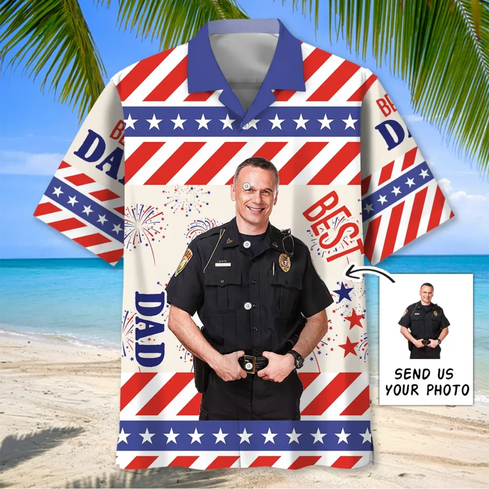 Best Dad Police Custom Photo Hawaiian Shirt BGR2764966 - Boogor