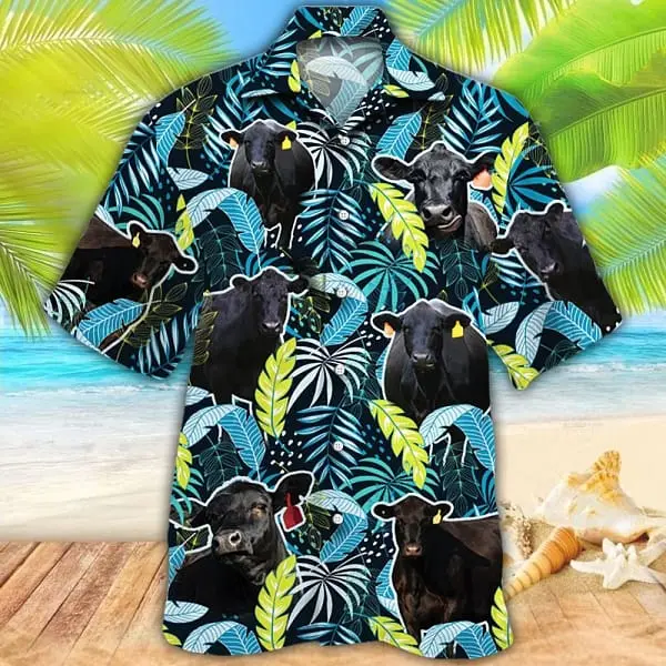 Black Angus Cattle Lovers Jungle Leaves Trendy Hawaiian Shirt Cow Trendy Hawaiian Shirt For Summer Gifts BGR2765016 - Boogor