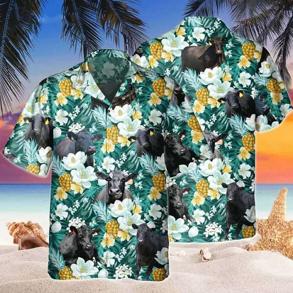 Black Angus Tropical Pineapple Fruit Trendy Hawaiian Shirt Flowers Aloha Shirt For Cow Lovers BGR2765021 - Boogor