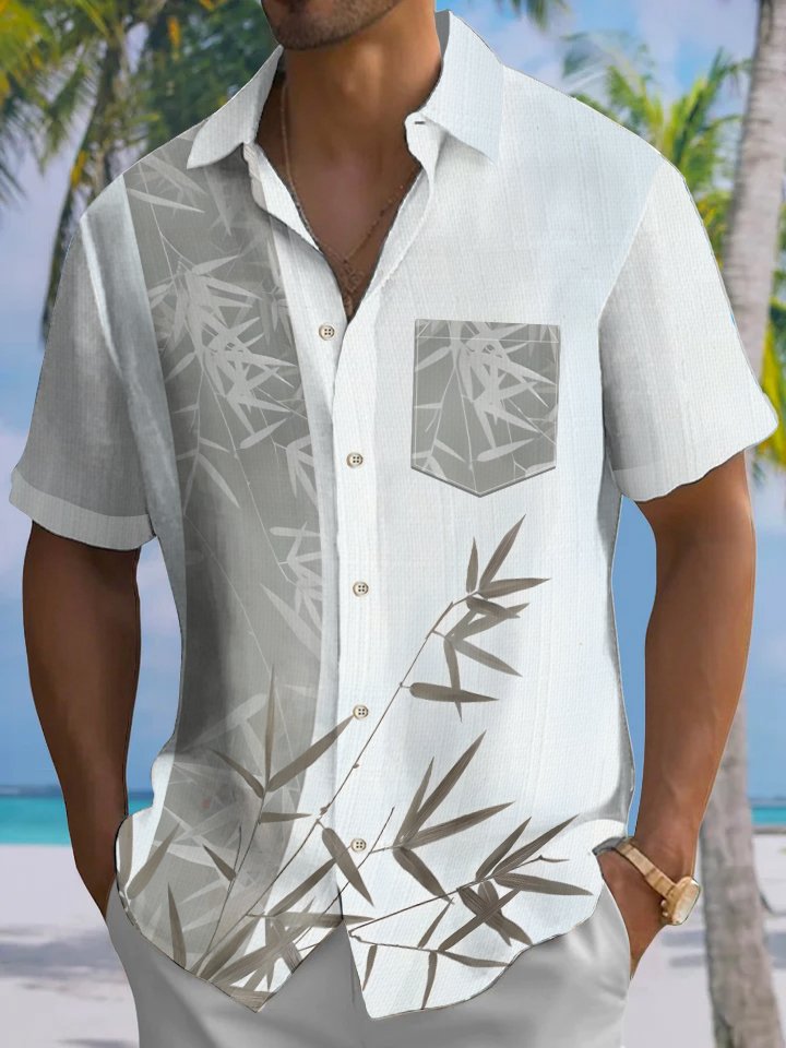 Casual Everyday Bamboo Unsupported Print Art Stretch Large Size Button Cardigan Polyester Hawaiian Shirt BGR2765233 - Boogor