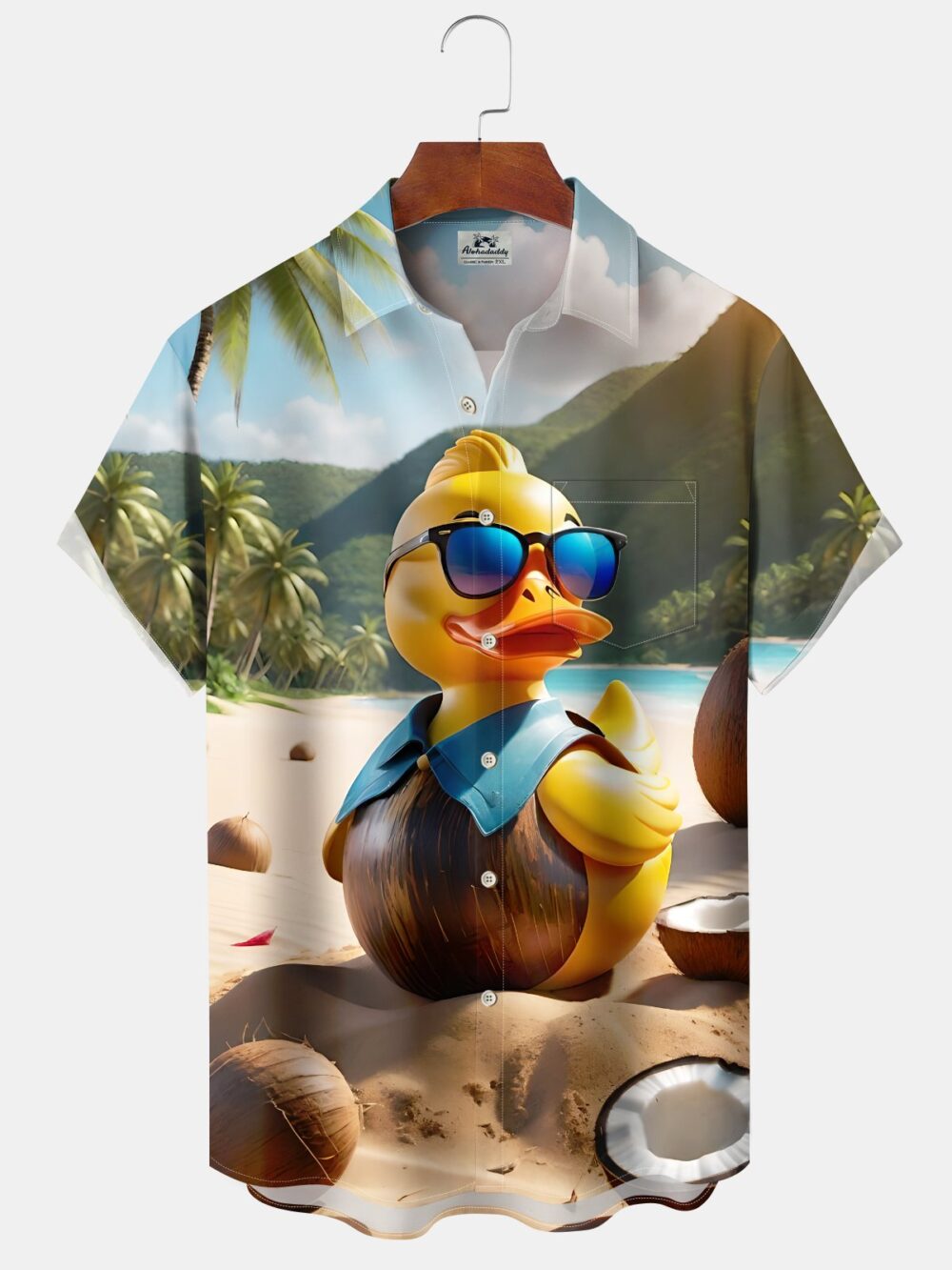 Casual Everyday Hawaiian Yellow Duck Print Art Stretch Large Size Button Cardigan Polyester Hawaiian Shirt BGR2765261 - Boogor