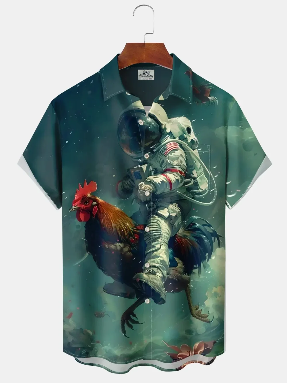 Casual Vintage Astronaut Rooster Print Art Button Stretch Large Size Hawaiian Shirt BGR2765232 - Boogor