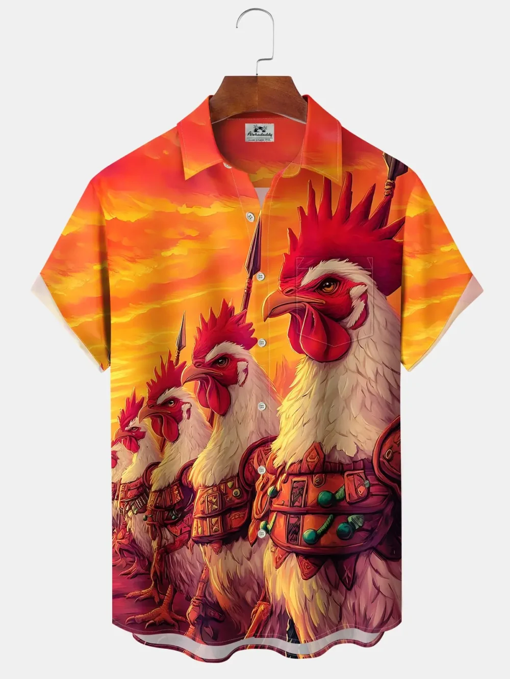 Casual Vintage Rooster Print Art Button Stretch Large Size Hawaiian Shirt BGR2765156 - Boogor