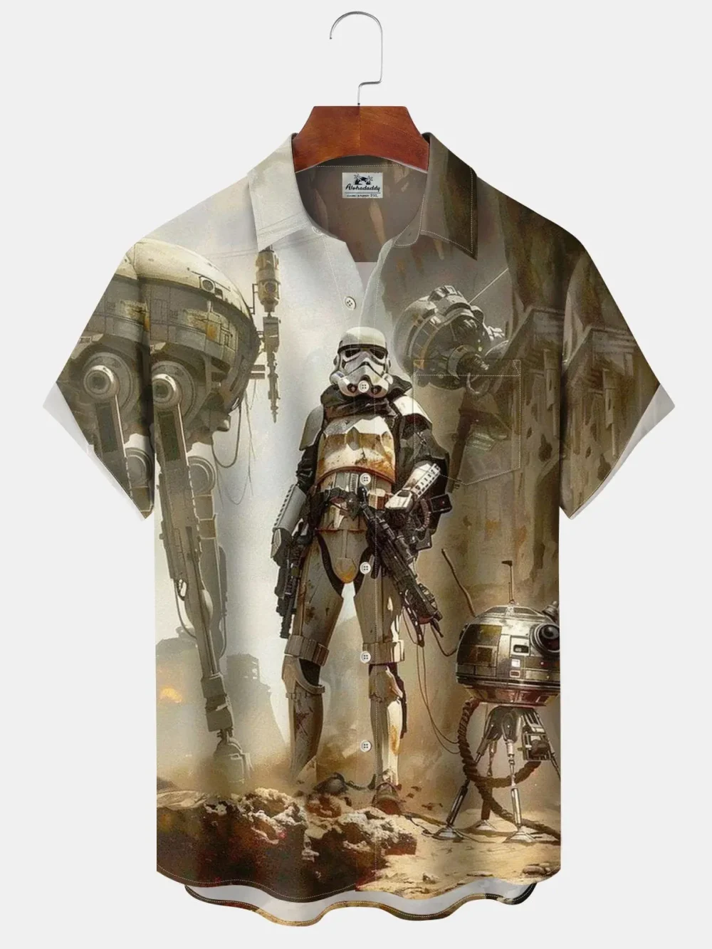 Casual Vintage Star Wars Print Art Button Stretch Large Size Hawaiian Shirt BGR2765157 - Boogor