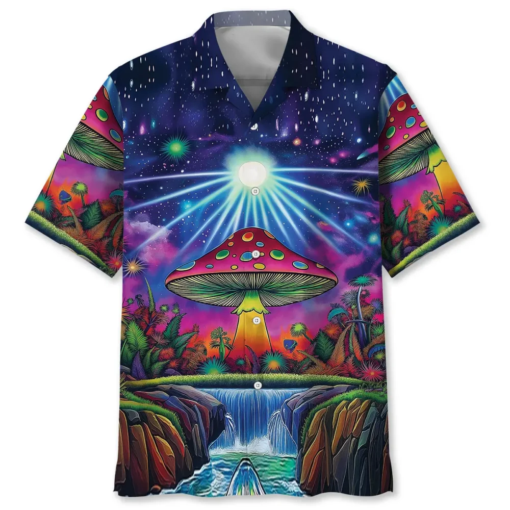 Colorful Mushroom Hippie Style Hawaiian Shirt BGR2764979 - Boogor