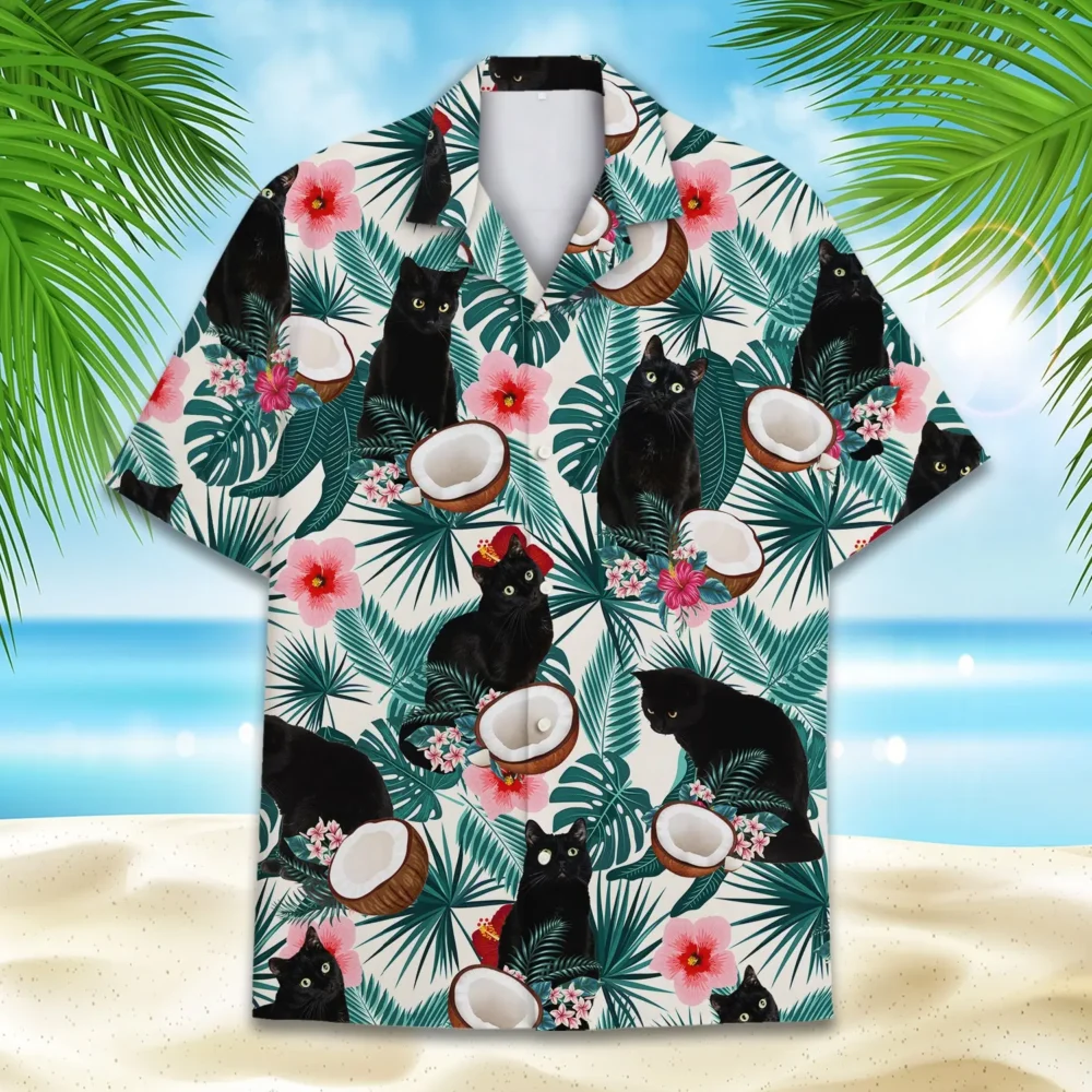 Tropical Black Cat Unisex Hawaiian Shirt Aloha Shirt BGR2765675 - Boogor