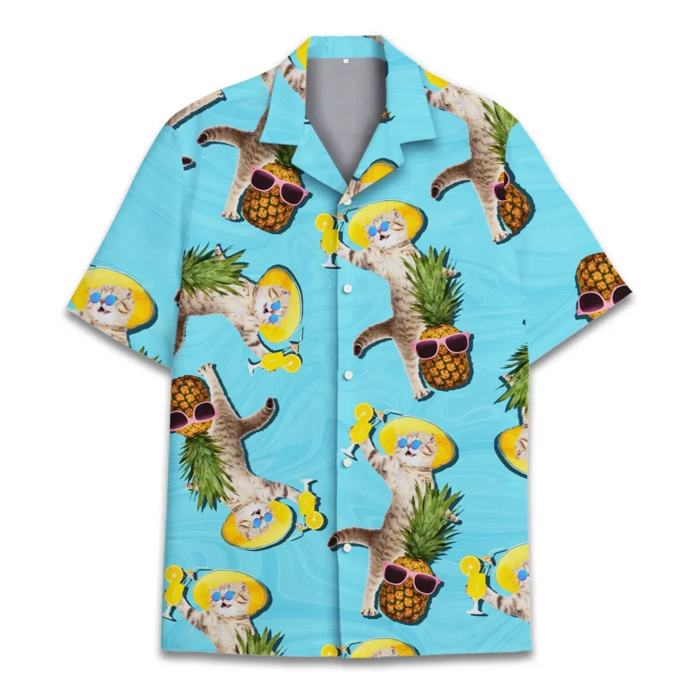 Pineapple Cat Funny Unisex Hawaiian Shirt Aloha Shirt BGR2765702 - Boogor