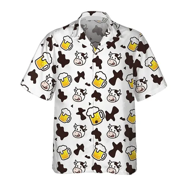Cow And Beer Mug Seamless Pattern Cow All Printed 3D Hawaiian Shirt BGR2765024 - Boogor