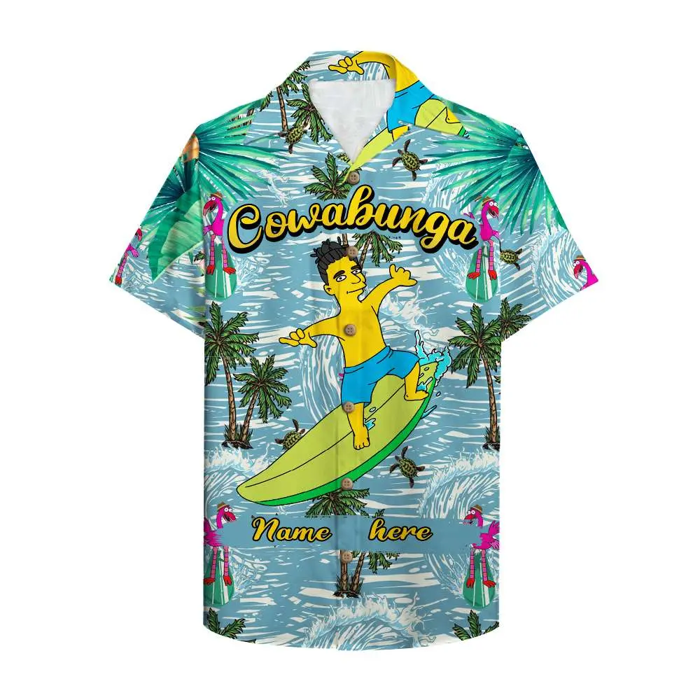 Cowabunga Simpsonalized Surfing Boy Unisex Hawaiian Shirt Aloha Shirt BGR2765655 - Boogor