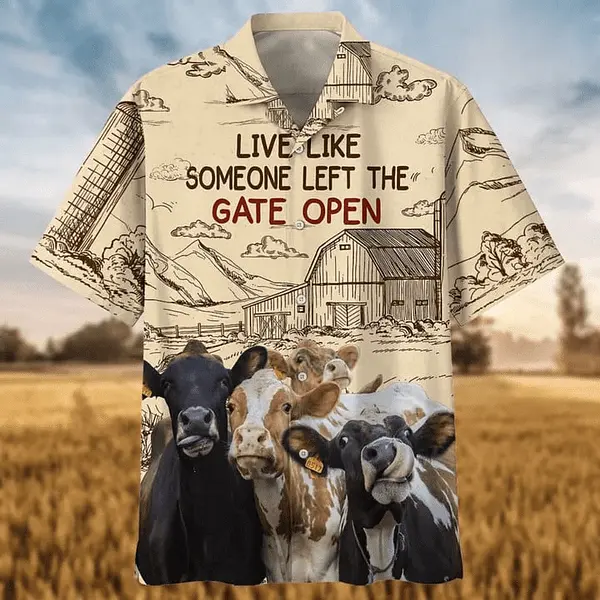 Cows Live Like Someone Left The Gate Open 3D Trendy Hawaiian Shirt Cow Trendy Hawaiian Shirts Gift For Cow Lovers BGR2765029 - Boogor
