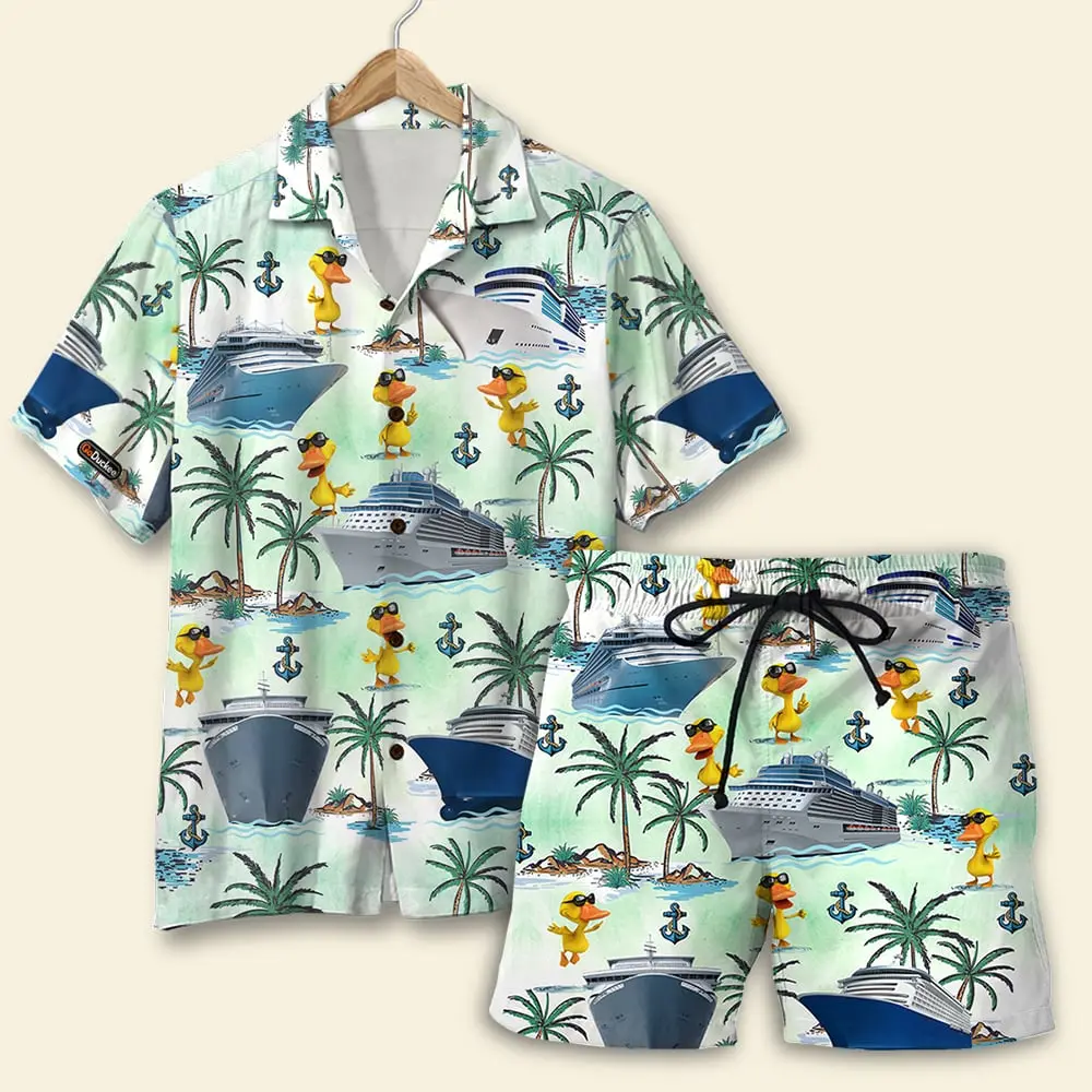 Cruising Duck Palm Tree Pattern Unisex Hawaiian Shirt Aloha Shirt Summer Vibe BGR2765581 - Boogor