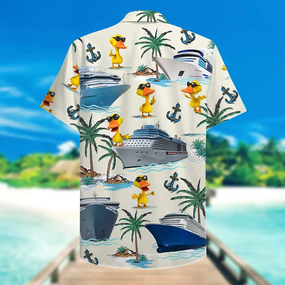 Cruising Duck Unisex Hawaiian Shirt Aloha Shirt Summer Vibe Gift for Cruise Trips - Duck & Cruise Pattern BGR2765616 - Boogor