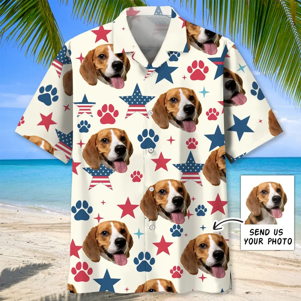 Custom Photo Dog Face Retro Paws Prints Hawaiian Shirt BGR2764931 - Boogor