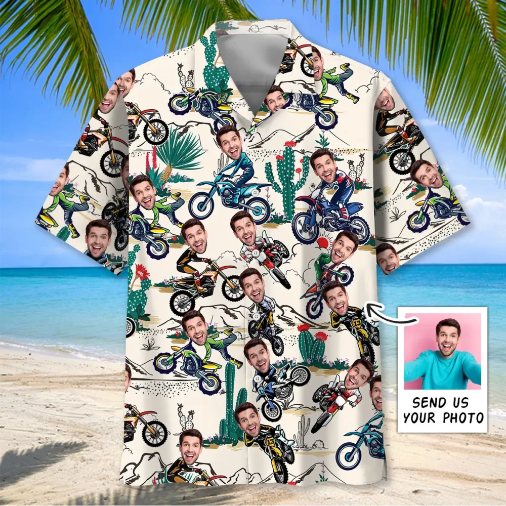 Custom Photo Face Dirt Bike Desert Hawaiian Shirt BGR2764752 - Boogor