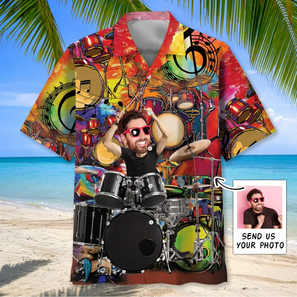 Custom Photo Face Vintage Drum Hawaiian Shirt BGR2764750 - Boogor