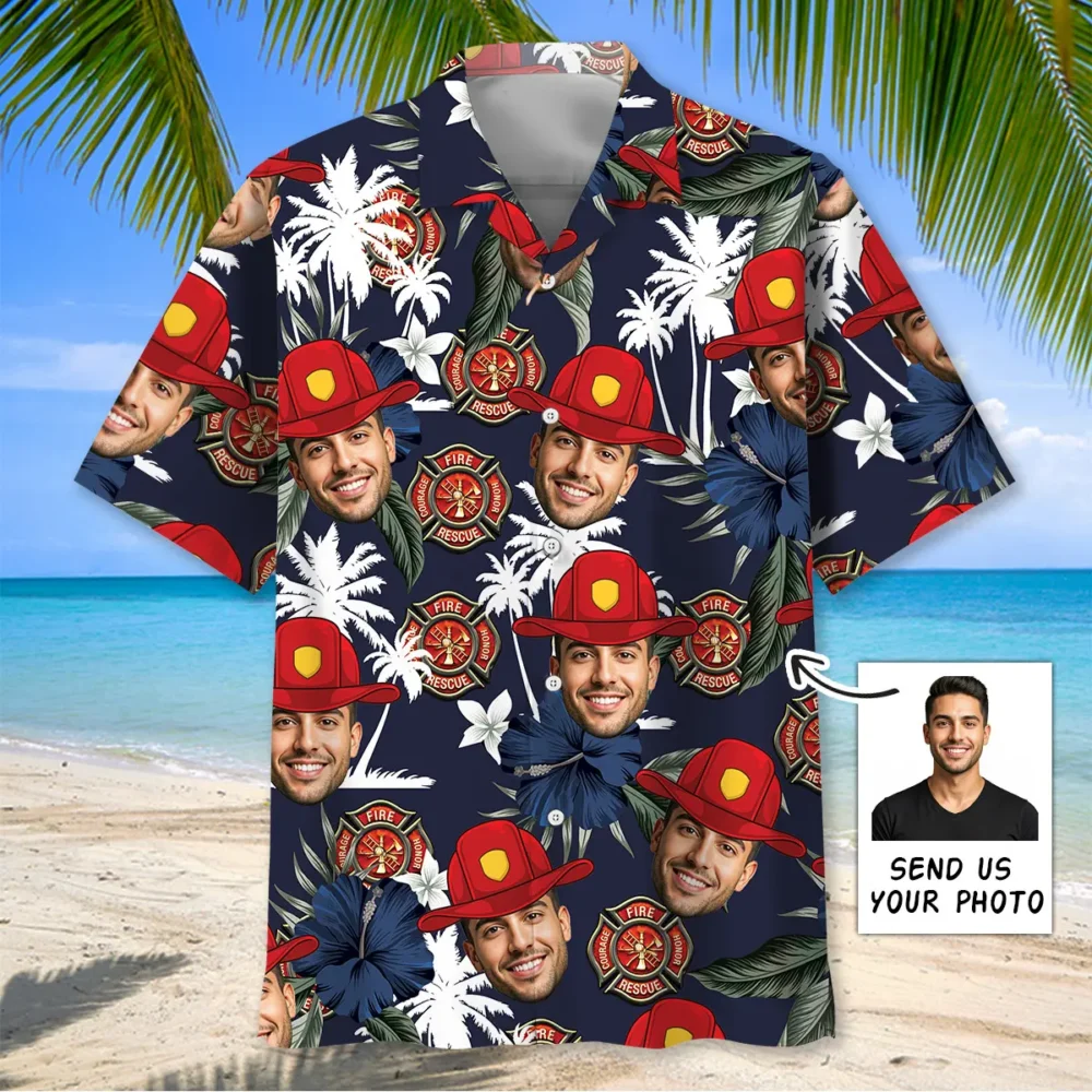 Custom Photo Firefighter Helmet Hawaiian Shirt BGR2764732 - Boogor