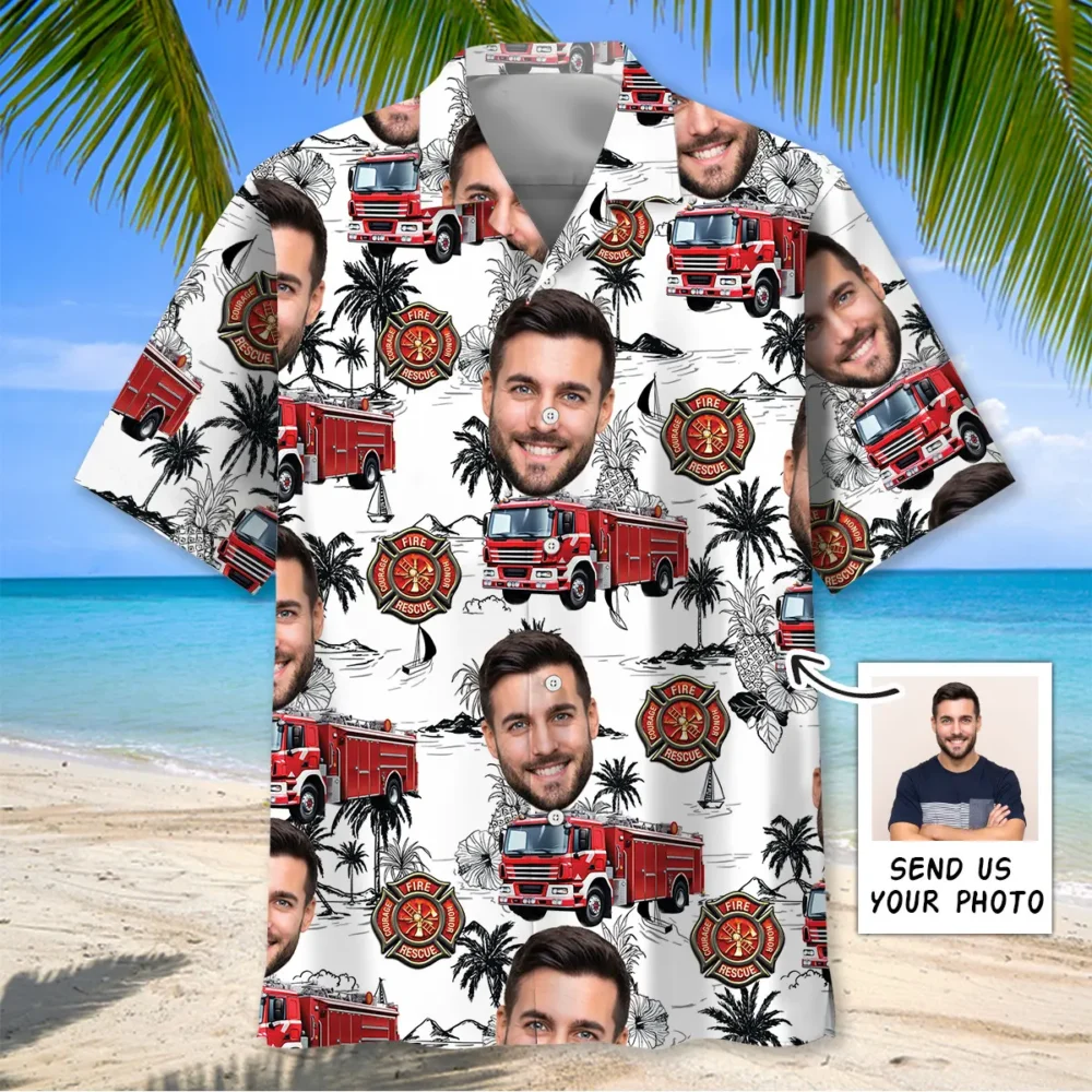Custom Photo Firefighter Truck Hawaiian Shirt BGR2764730 - Boogor
