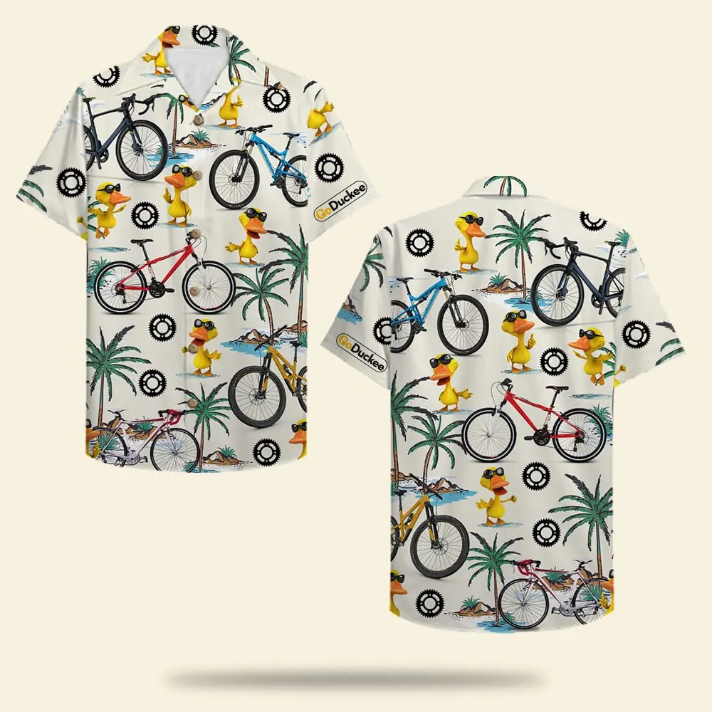 Cycling Duck Unisex Hawaiian Shirt Aloha Shirt Summer Vibe Bicycle & Duck Pattern BGR2765606 - Boogor